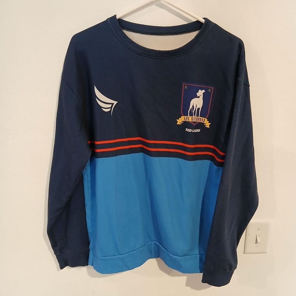 Ted Lasso AFC Richmond Men's Blue and Navy Sweatshirt Size Medium